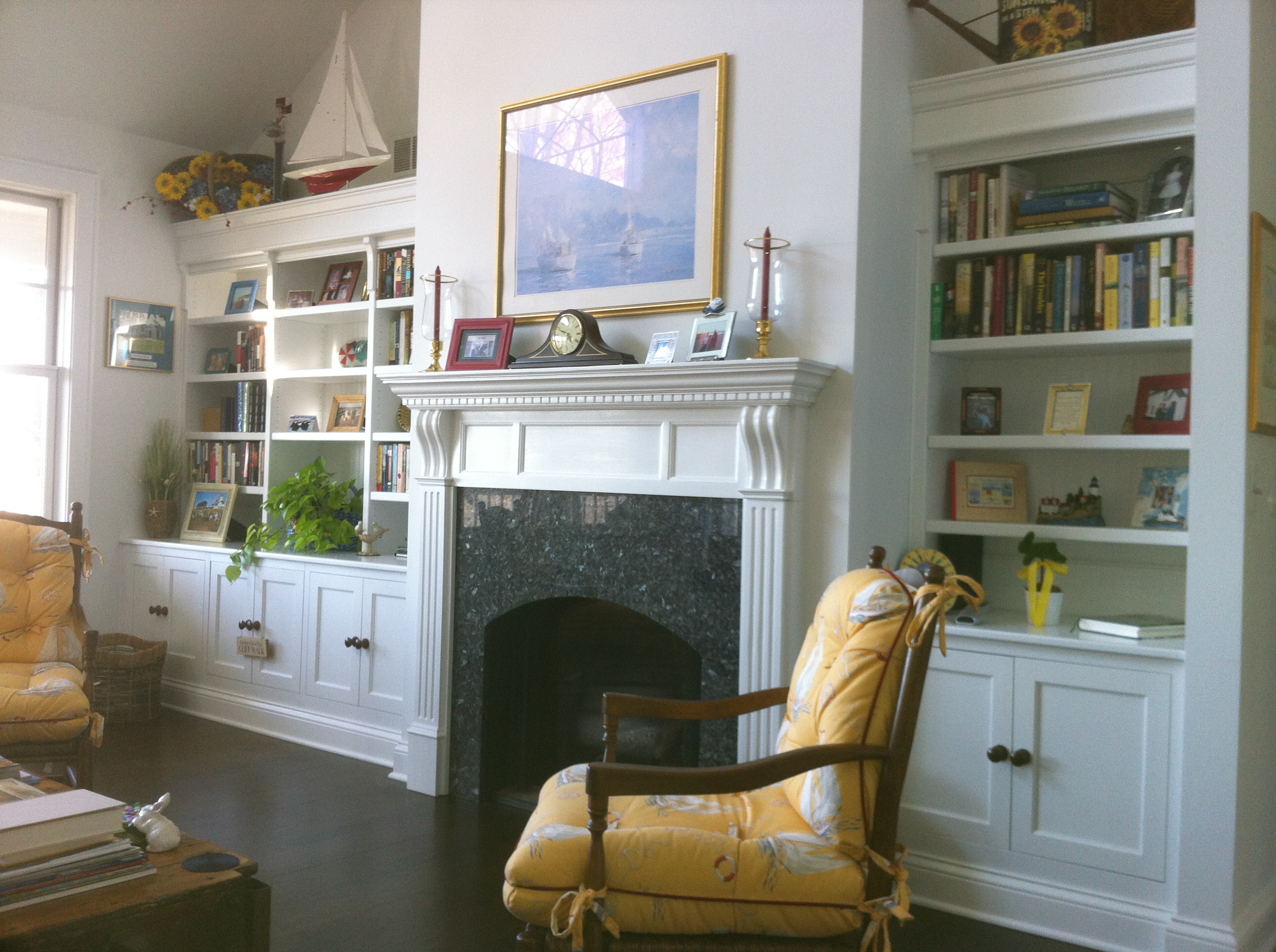 Fireplace and Shelves